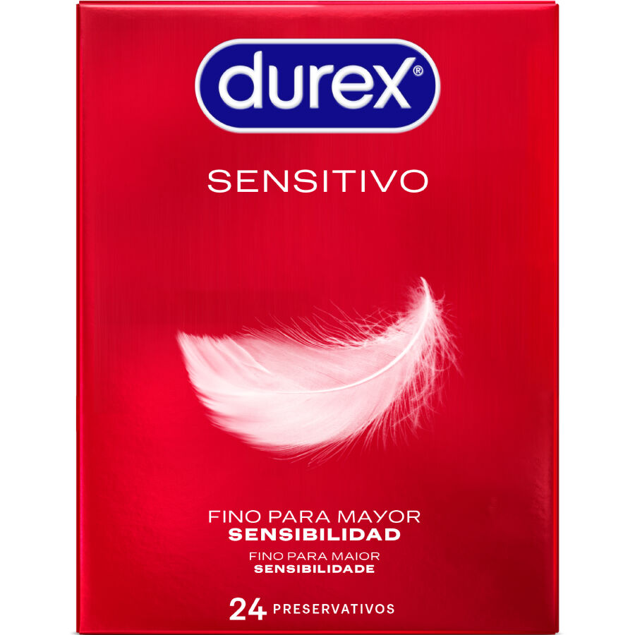 Embalagem de DUREX Preservativos Sensitive Soft 24 Unidades Fino, realçando a embalagem e as características do produto.