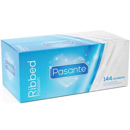 Caixa de PASANTE Camisinhas Passion Caneladas com 144 Unidades