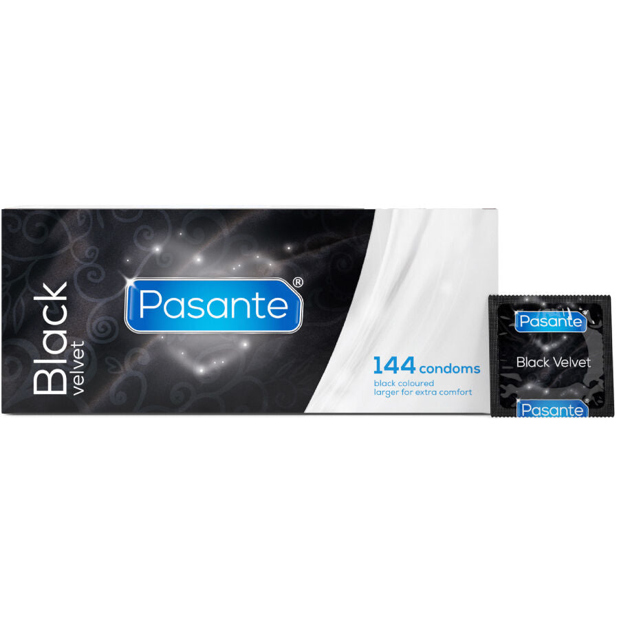 Preservativos PASANTE Preto Veludo Caixa 144 Unidades para proteção e estilo