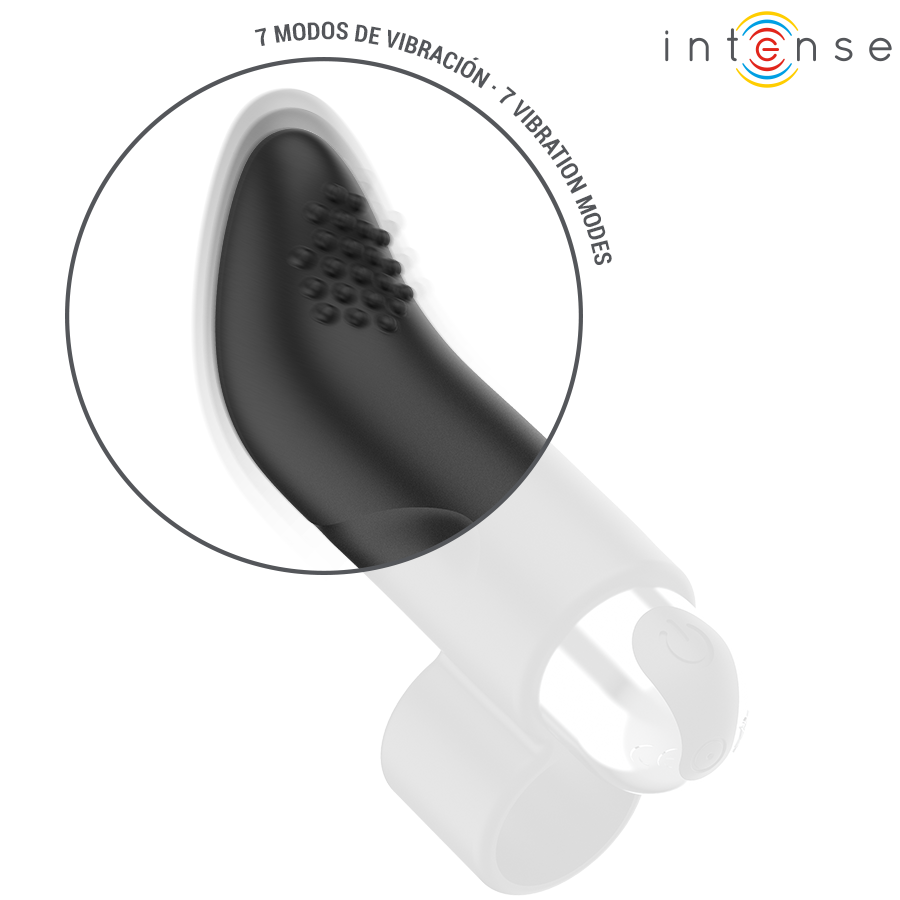 Close-up of the INTENSE Damiano Finger Stimulator showing its ergonomic design and silicone texture.