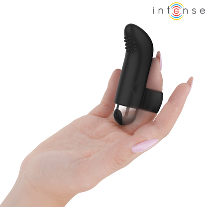 Close-up of the INTENSE Damiano Finger Stimulator showing its ergonomic design and silicone texture.