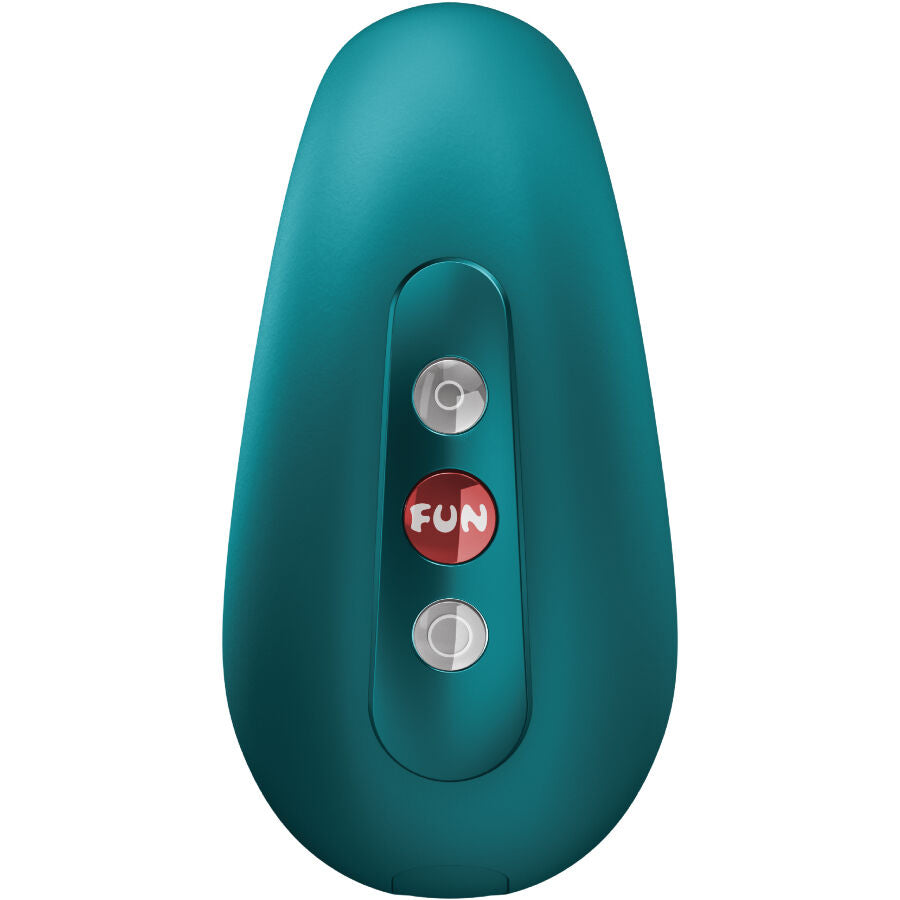 Close-up of the FUN FACTORY Vibrador de Pulsação de Ar Duplo Cherie Verde-Garrafa, highlighting its silicone texture and ergonomic design.