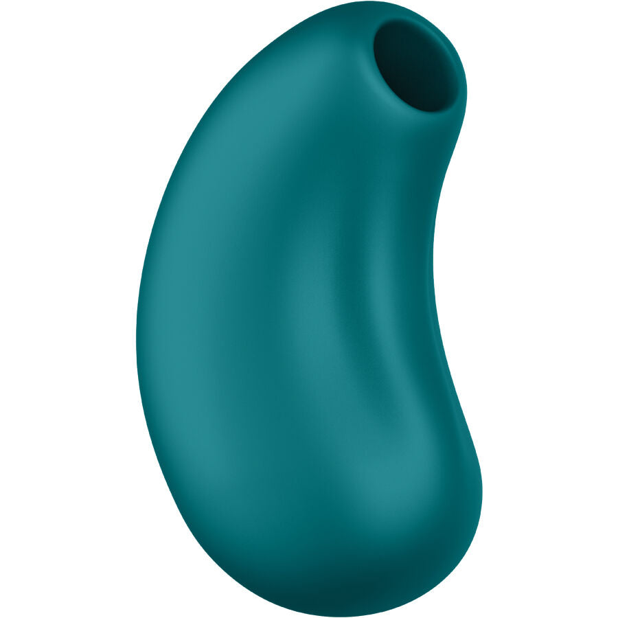 Close-up of the FUN FACTORY Vibrador de Pulsação de Ar Duplo Cherie Verde-Garrafa, highlighting its silicone texture and ergonomic design.