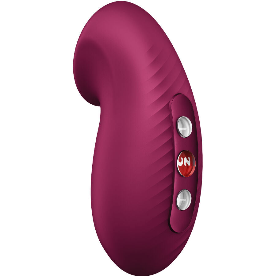 Close-up do Vibrador FUN FACTORY Desire Air Pulse Vermelho Vinho, destacando seu design elegante e bocal de estimulação.