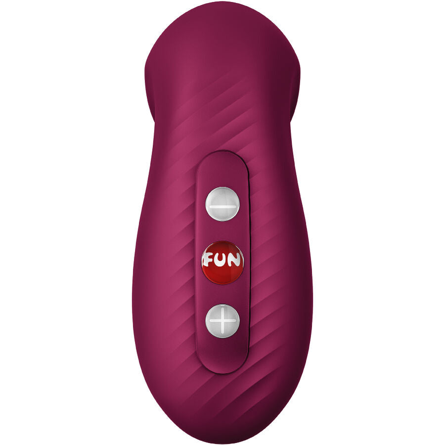 Close-up do Vibrador FUN FACTORY Desire Air Pulse Vermelho Vinho, destacando seu design elegante e bocal de estimulação.
