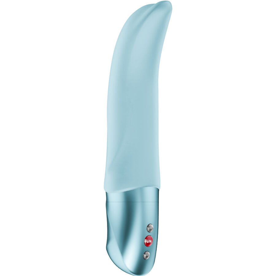 Vibrador FUN FACTORY Diva Dolphin azul gelo para estimulação do ponto G e clítoris, feito de silicone macio.
