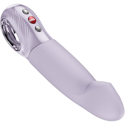 Pulsador STRONIC SMOOTH da FUN FACTORY em silicone roxo, detalhe do formato ergonómico e textura suave.