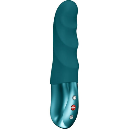 Pulsador ergonómico FUN FACTORY Stronic Petite de cor verde-garrafa, mostrando o seu design e textura.