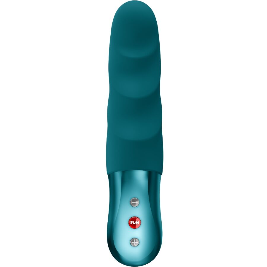 Pulsador ergonómico FUN FACTORY Stronic Petite de cor verde-garrafa, mostrando o seu design e textura.