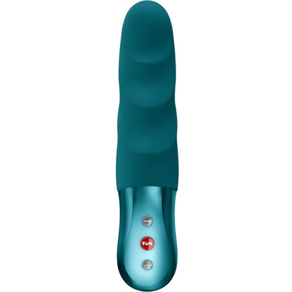 Pulsador ergonómico FUN FACTORY Stronic Petite de cor verde-garrafa, mostrando o seu design e textura.