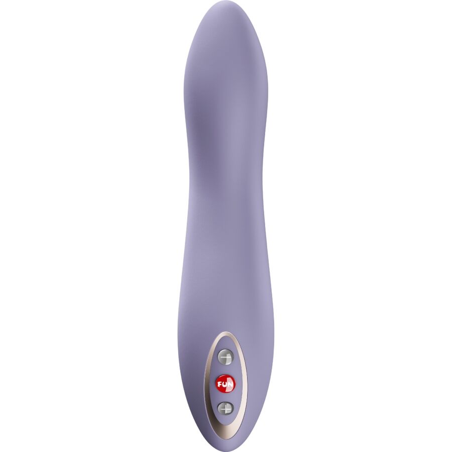 Close-up do FUN FACTORY Stronic Flow Pulsador de Empurrão Violeta Claro, mostrando seu design ergonómico e textura de silicone.