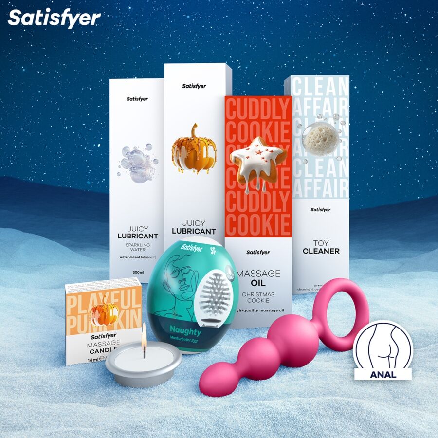 Calendário do Advento Satisfyer Deluxe 2025 com 24 surpresas eróticas e lingerie.