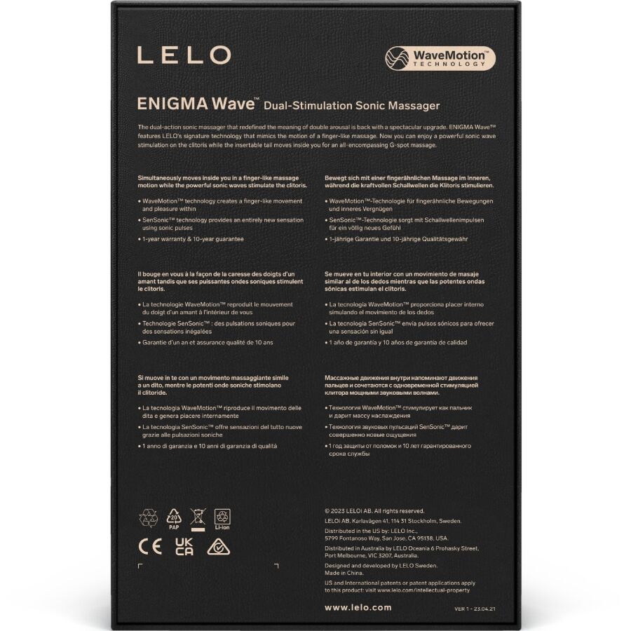 LELO ENIGMA Wave massageador de tripla vibração para Ponto G e clitóris, cor preta.