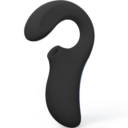 Close-up of the LELO Enigma Duplo Sônico Vibrator Preto, highlighting its ergonomic design and dual stimulation points.