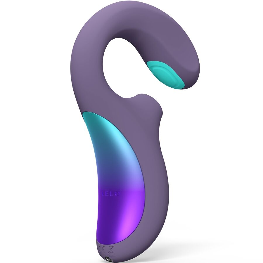 Vista detalhada do vibrador sônico LELO ENIGMA Duplo Ponto G e Clitóris Cyber Roxo, destacando seu design ergonômico e tecnologias de estimulação.