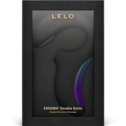 Close-up of the LELO Enigma Duplo Sônico Vibrator Preto, highlighting its ergonomic design and dual stimulation points.