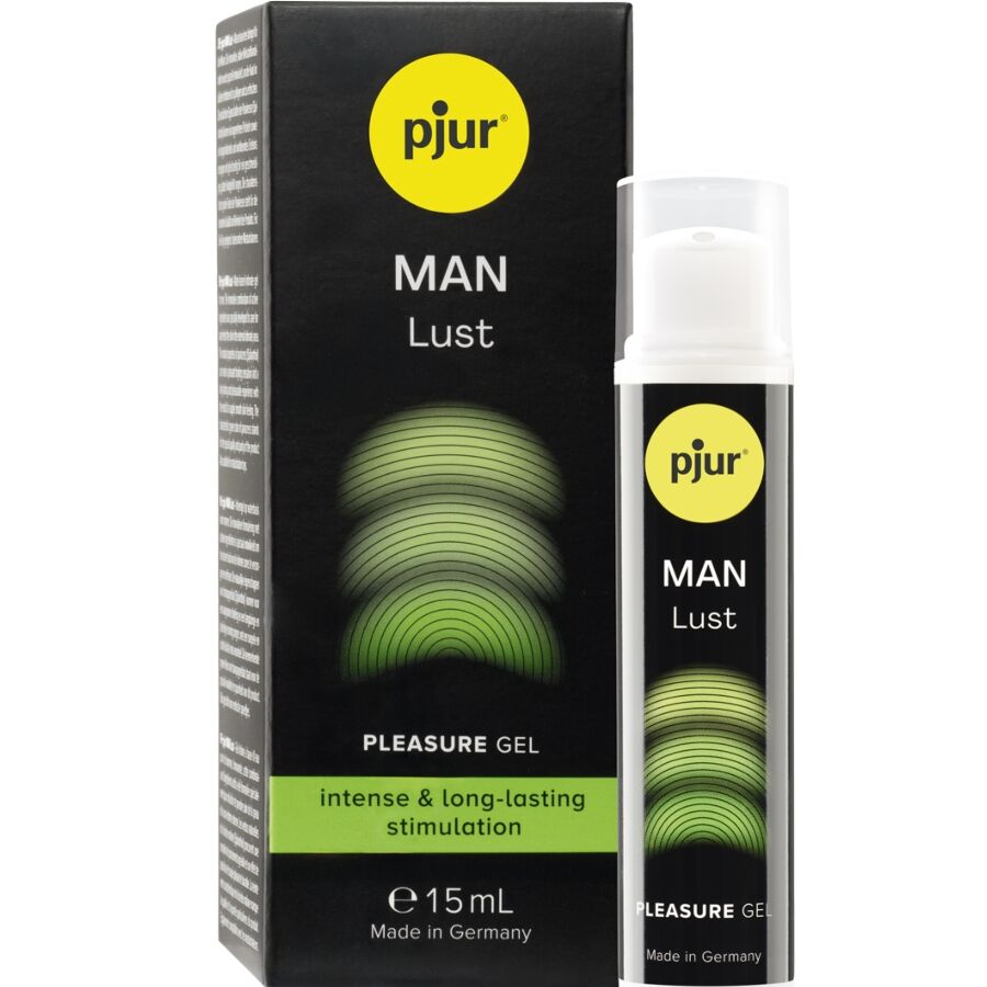 Embalagem do PJUR MAN Lust Pleasure Gel Estimulante Masculino 15 ML, destacando o design e a marca.