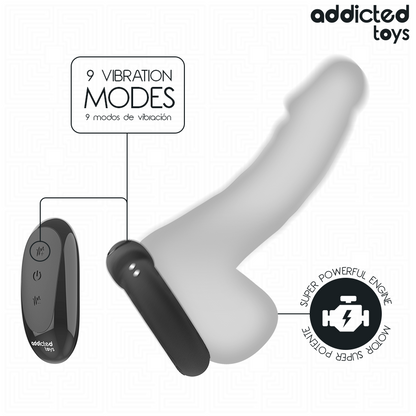 Anel peniano vibrante Addicted Toys com efeito de aquecimento e controle remoto para prazer de casais.
