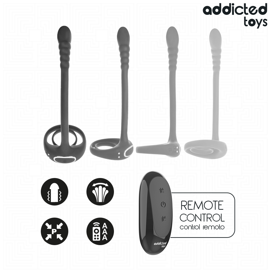 Anel peniano vibrante Addicted Toys com controlo remoto e estimulação do ponto P.