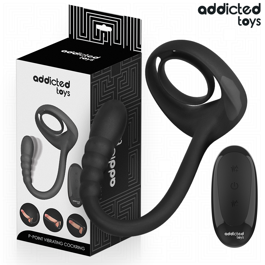 Anel peniano vibrante Addicted Toys com controlo remoto e estimulação do ponto P.