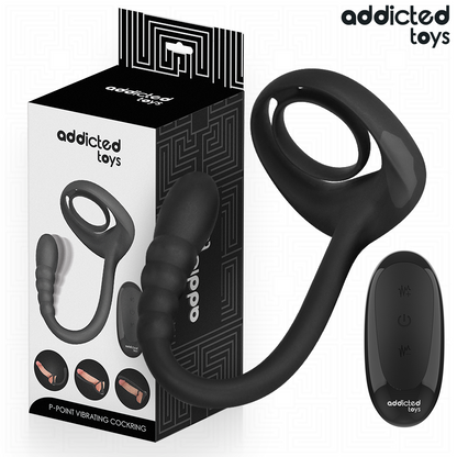 Anel peniano vibrante Addicted Toys com controlo remoto e estimulação do ponto P.