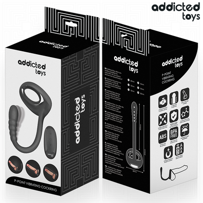 Anel peniano vibrante Addicted Toys com controlo remoto e estimulação do ponto P.