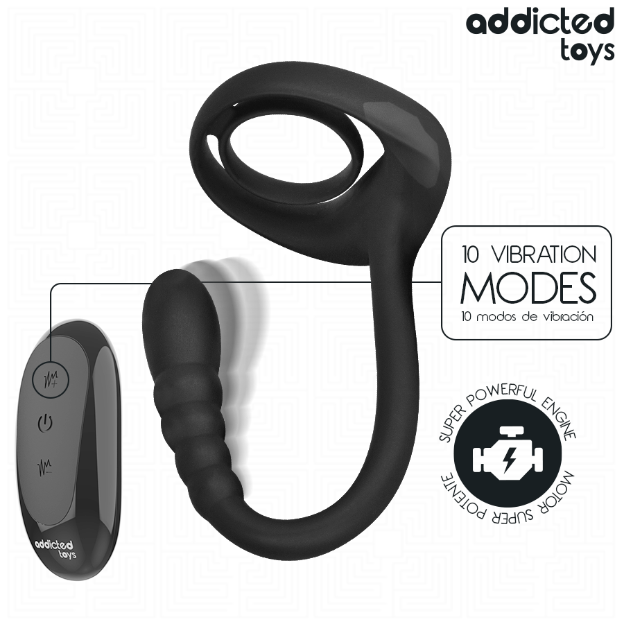 Anel peniano vibrante Addicted Toys com controlo remoto e estimulação do ponto P.