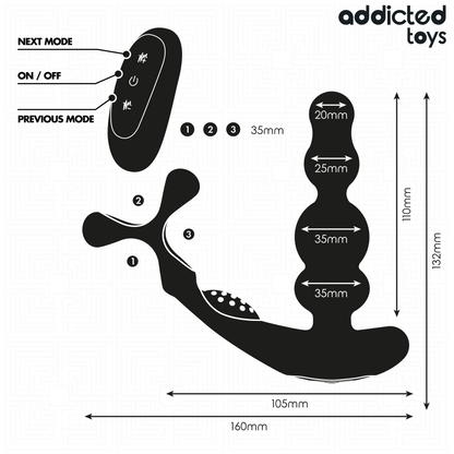 Close-up do Addicted Toys Massageador de Próstata Rotativo, destacando seu design ergonômico e controle remoto.