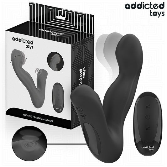 Close-up do Addicted Toys Massageador de Próstata Oscilante, mostrando o design ergonómico e controlo remoto.