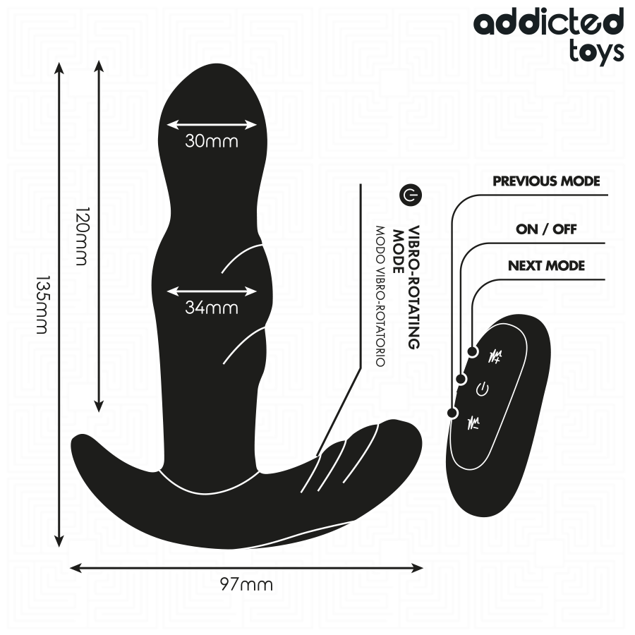Addicted Toys Plug Anal Rotativo e Vibrante com Controle Remoto em detalhe.