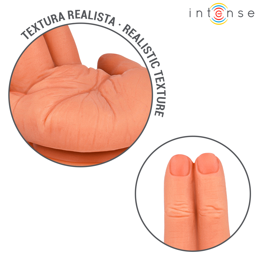 Intense Estimulador Ponto G Leela Mão Flexível 12,6 cm, mostrando o design realista e a flexibilidade do silicone.