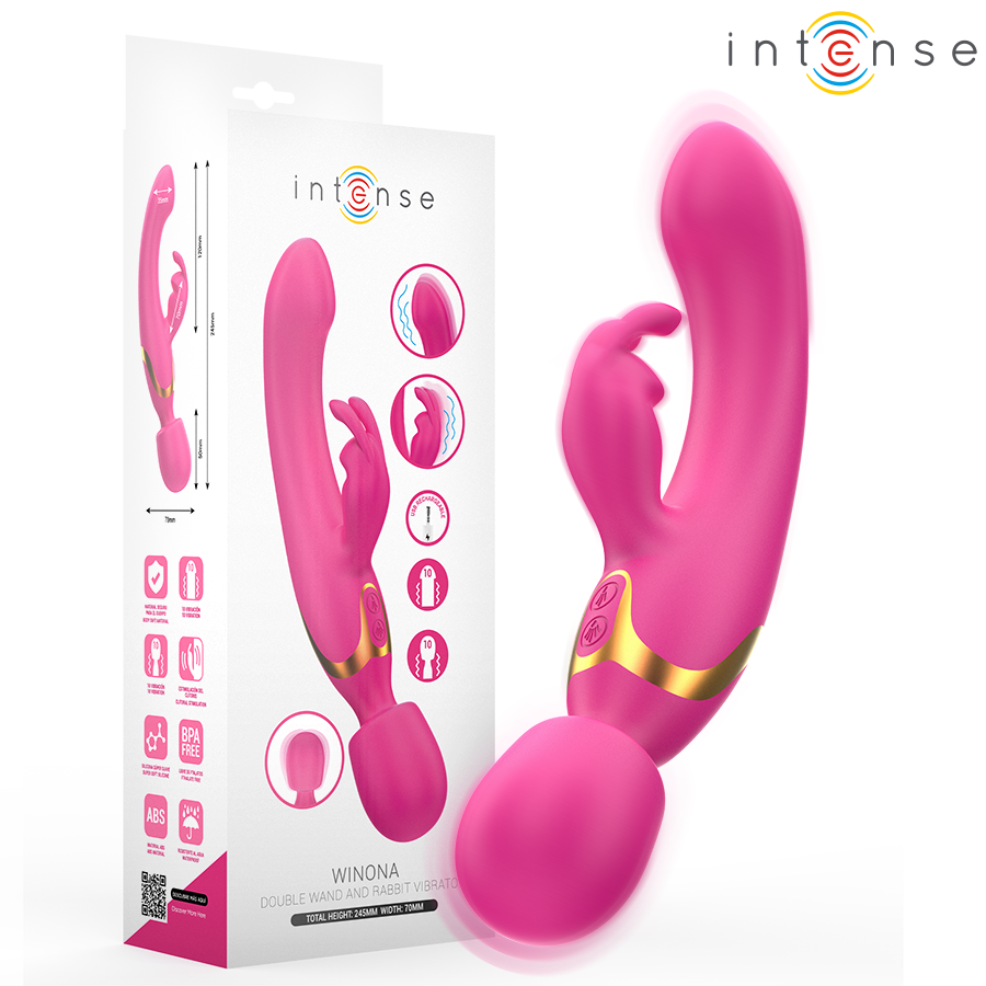 Close-up do vibrador duplo Intense Winona, exibindo o seu design ergonómico e estimuladores.