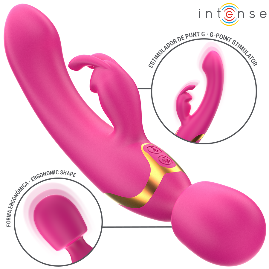 Close-up do vibrador duplo Intense Winona, exibindo o seu design ergonómico e estimuladores.