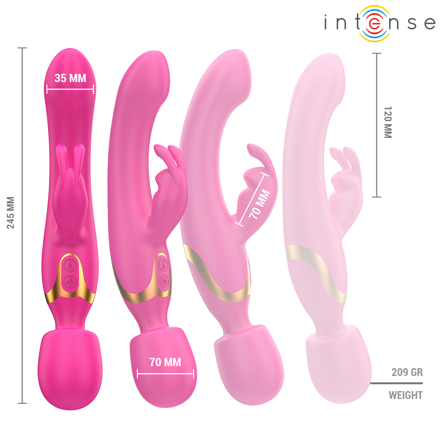 Close-up do vibrador duplo Intense Winona, exibindo o seu design ergonómico e estimuladores.
