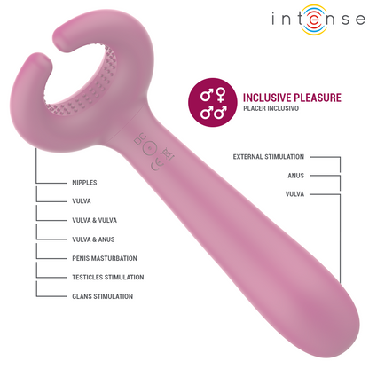 Close-up do Intense Vibrador de Casal Rowan Inclusivo, destacando seu design ergonómico e material de silicone macio.