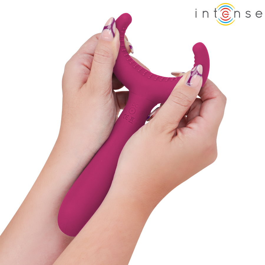 Close-up do Intense Vibrador de Casal Rowan Inclusivo, destacando seu design ergonómico e material de silicone macio.