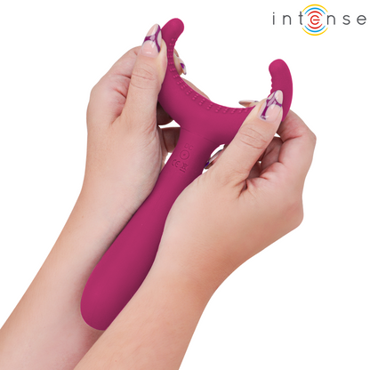 Close-up do Intense Vibrador de Casal Rowan Inclusivo, destacando seu design ergonómico e material de silicone macio.
