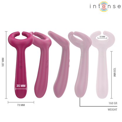 Close-up do Intense Vibrador de Casal Rowan Inclusivo, destacando seu design ergonómico e material de silicone macio.