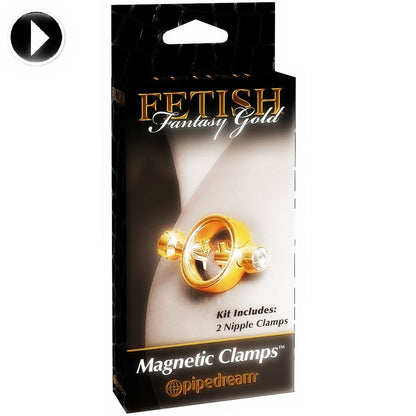 Close-up dos Grampos Magnéticos para Mamilos FETISH FANTASY GOLD, destacando o design luxuoso e acabamento metálico.