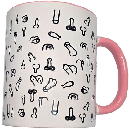 Caneca Pénis Branca com Alça Rosa 370ml