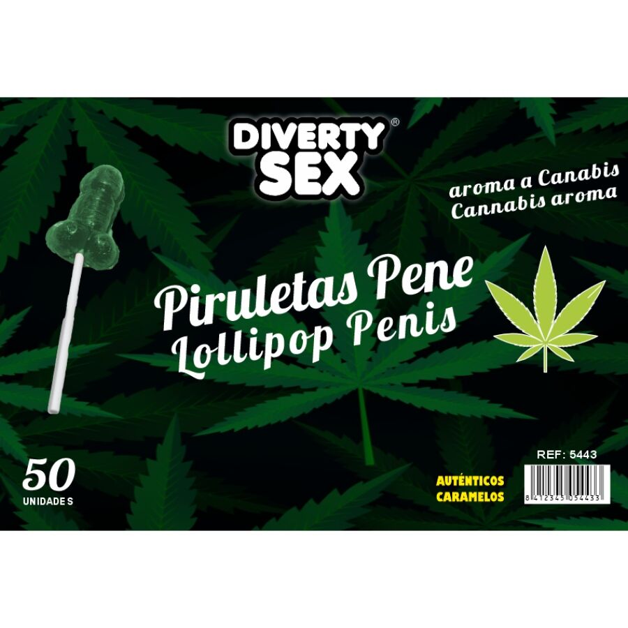Pirulitos em Formato de Pênis com Aroma de Cannabis - Pote com 50 Unidades