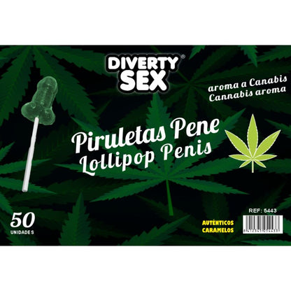 Pirulitos em Formato de Pênis com Aroma de Cannabis - Pote com 50 Unidades