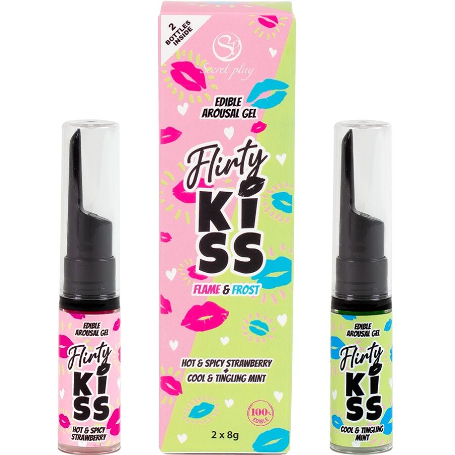 Conjunto de géis para beijos flertantes SECRETPLAY Morango e Hortelã, para efeitos de sexo oral.