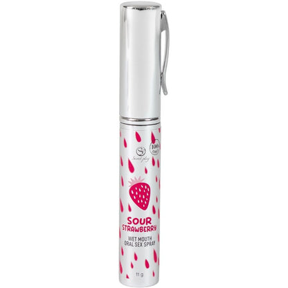 Embalagem do spray para sexo oral Secretplay Sabor Morango Azedo.