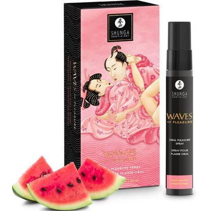 Shunga Spray Oral Sedutor Waves Sabor Melancia 20ml para prazer oral intensificado.
