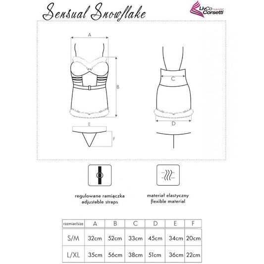 LIVCO CORSETTI FASHION - SENSUAL SNOWFLAKE LC 90603 CAMISOLA DE NATAL + CALCINHA FIO DENTAL + FAIXA DE CABELO S/M