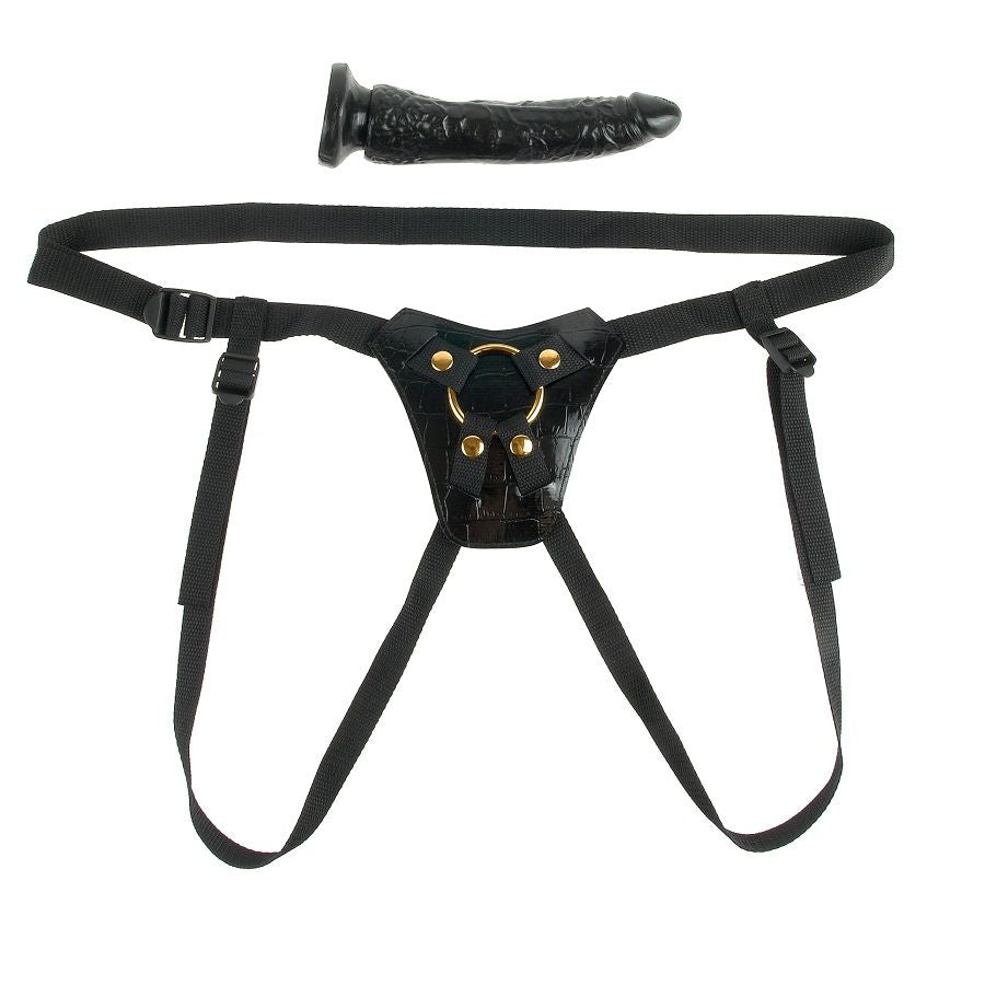 FETISH FANTASY GOLD Strap-On Designer Dildo, mostrando o arnês e a textura realista