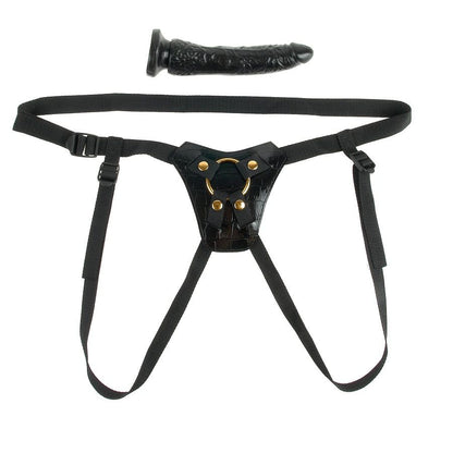 FETISH FANTASY GOLD Strap-On Designer Dildo, mostrando o arnês e a textura realista