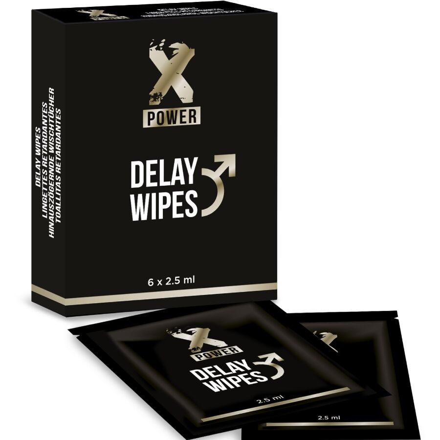 X POWER Delay Wipes, embalagem com 6 unidades para controlo da ejaculação e prazer prolongado.