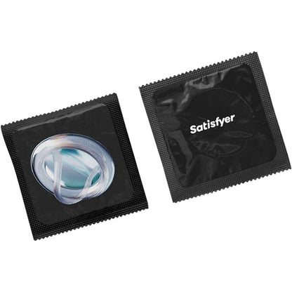 Caixa de Preservativos Satisfyer XXL 64mm com 100 unidades, destacando o tamanho e a marca.